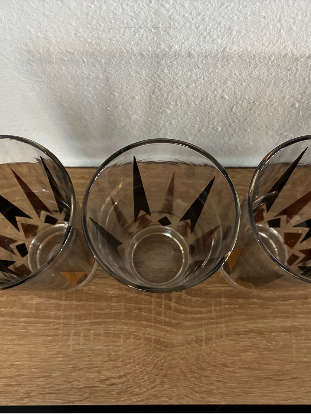 Vintage Anchor Hocking MCM Atomic Peaks Black Gold Highball Glasses Set of 3 - Picture 3 of 4